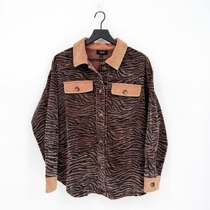 NWT Oddy Safari Nights Neutral Corduroy Zebra Print Shacket Large